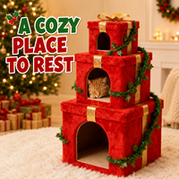 Boîte cadeau de Noël OEM personnalisée, arbre à chat 3 niveaux en peluche avec griffoir en sisal, pour plusieurs chats, 110 cm, maison de chat pour les fêtes