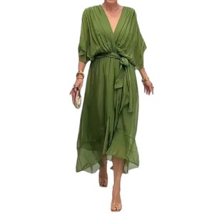 Abito Casual comodo da donna-nuovo stile tinta unita maniche a pipistrello stringate irregolari di grandi dimensioni intrecciate - Product Image 1