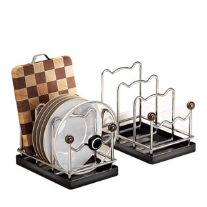 Kitchen Pot Lid Rack With Tray Square Countertop Cutting Board Holder Drainer Multi Functional Storage Rack - Product Image 5
