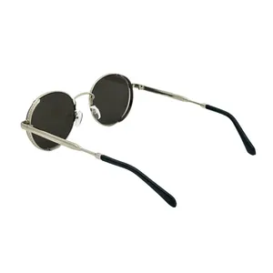 Moda klasik metal yuvarlak çerçeve güneş gözlüğü UV400 Steampunk yuvarlak çerçeve Anti ultraviyole güneş gözlüğü Unisex için