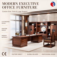 Bureau de direction de luxe avec emblème central et rangements latéraux coordonnés