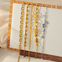 Bracelets tendance en acier inoxydable plaqué or avec pendentifs zircon, breloques créatives Soleil, Lune, Cœur, bijoux de taille