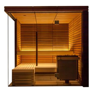 Cabina Sauna Moderna a Cubo per Interni, Sauna in Cedro per 2-4 Persone con Fronte in Vetro Completo e Illuminazione Ambientale a LED - Product Image 3