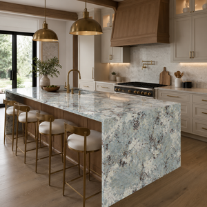 Losa de piedra sinterizada con aspecto de mármol azul Snow Mountain, baldosa de porcelana con aspecto de mármol pulido de 1600 x 3200 x 12 mm para pared - Product Image 5