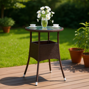 Outdoor Patio <b>Table</b> 23.6"x29.5" Tempered Glass Poly Rattan Contemporary Design - Product Image 2