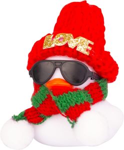 Cyber-Famous Little Yellow Duck Interior Kit Sombrero de lana y gafas de sol con decoración de consola de <span class=keywords><strong>coche</strong></span> Regalo de Navidad Hecho de goma de resina - Product Image 6