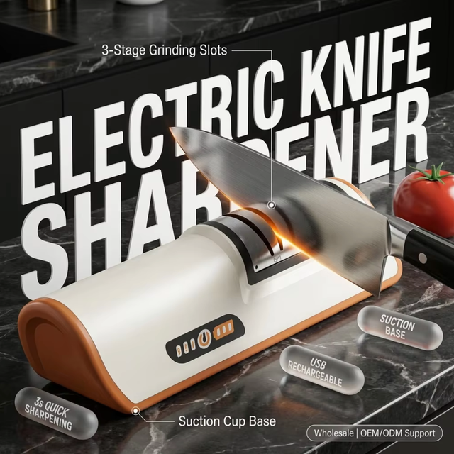 Professional Electric Knife Sharpener with Suction Cup Base Quick Sharpening Machine for Kitchen Chef Knives Wholesale OEM