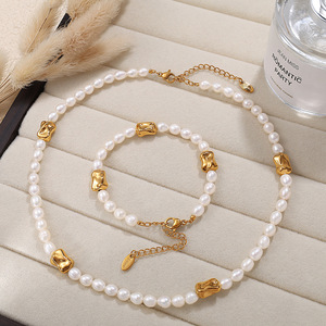 Pearl Necklace <b>Bracelet</b> <b>Set</b> Imitation Pearl Gold Accents Women's Party Jewelry Fashion Light Luxury <b>Set</b> - Product Image 1