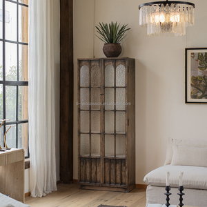Vetrina Antica in Pino Stile Retrò con Vetro Antipolvere, Libreria in Legno Massello Stile Rustico Americano, Arredamento per Soggiorno e Hotel Personalizzabile - Product Image 2