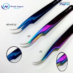 Wish Super Eyelash Tweezers ML#012 Stainless Steel Durable Anti-Static Precision Curved Tip 10mm Multi Color Smooth Surface - Product Image 1