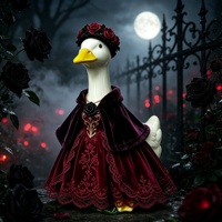 Figurine Angsa Halloween OEM ODM dengan Gaun Renda Merah & Mahkota Bunga, Patung Angsa Gothic, Dekorasi Meja untuk Pesta Liburan, Hadiah
