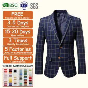 New Business Casual Plus Size Blazer Men Jacket Slim Suit Classic Plaid Men Blazers Coats Men Suits