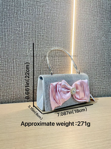 New <b>Cross</b>-border European American Retro Full Bow <b>Chain</b> Small Square Evening Bag Rhinestone Hand Bag Polyester Cover Tanjing - Product Image 4