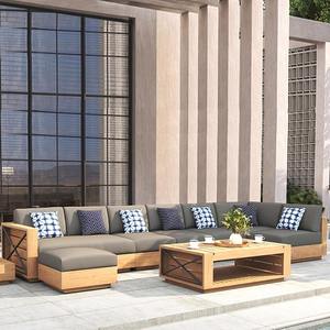 Canapé d'extérieur en forme de L, structure en teck, résistant aux intempéries, ensemble de jardin, design nordique moderne, mobilier de balcon pour villa - Product Image 4