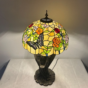 LongHuiJing European Butterfly Stained Glass LED Lampshade <b>Table</b> <b>Lamp</b> Flexible Simple Angel <b>Base</b> for Living Room Art Decoration - Product Image 5