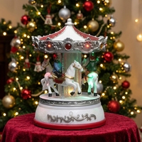 Boîte à musique carrousel rotatif LED de Noël rouge et blanc avec figurine cheval, ornement de bureau, cadeau de table de fête