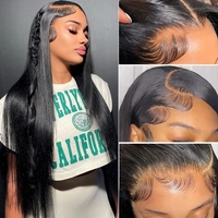 Peluca de Cabello Humano Remy Liso Largo con Base de Encaje, Densidad del 150%, Color Negro Natural, Cabello Virgen Vietnamita
