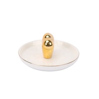 Jolie boîte à bibelots en porcelaine en forme de cœur doré, porte-bague rond, organisateur avec bordure dorée, pour cadeau, porte-maquillage