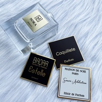 Étiquette de logo en relief imperméable à haute viscosité pour flacon de parfum en verre en aluminium métallique, conception personnalisée avancée, impression décorative