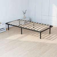 Cadre de lit en métal moderne de haute qualité avec sommier à lattes en bois robuste, lit simple à profil bas avec base courte
