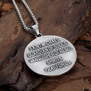 Produsen kalung liontin Punk antik Saint Michael Archangel baja tahan karat pria - Product Image 5