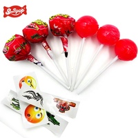 New Wholesale Halal Sweets Sour OEM High Quality Fruity Big Size Bubble Gum Lollipop with Tatoo Inside Hard Candy Bag Filling