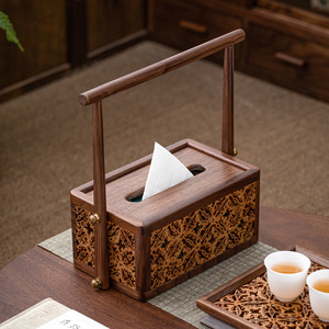 <b>Black</b> Walnut Wood <b>Tissue</b> Box Solid Wood Carved Design For Living Room Dining Table Napkin Storage - Product Image 2