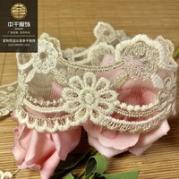 LEIXUSI Renda Jala Benang Emas Putih 4cm, Bordir Geometris Larut Air untuk Aksesoris Pakaian Boneka Vintage