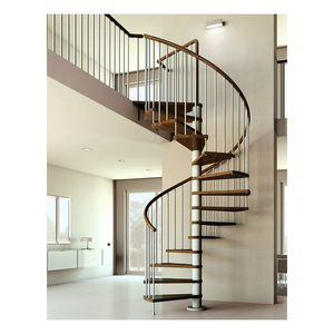 บันไดวนแบบกำหนดเอง ขนาดท่อตรงกลางหนึ่งร้อยห้าสิบมิลลิเมตร บันไดไม้เมเปิลแข็งแรง พร้อมราวบันไดลวดลายเกลียว - Product Image 1