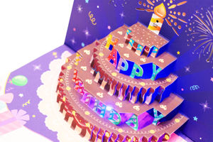 Cartes postales de vœux en papier avec lumière LED 3D Pop-up Musique chauffante et gâteau de joyeux anniversaire - Product Image 2