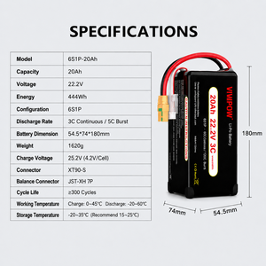 Batterie Li-po 20Ah 22.2V 6S 3C pour drone agricole, cartographie, logistique, UAV, temps de vol longue durée, prise personnalisée disponible - Product Image 3