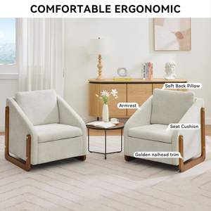 DB 057-Sillón moderno de tela de chenilla con marco lateral de madera Asiento acolchado para el hogar Oficina Accent Silla de ocio - Product Image 4