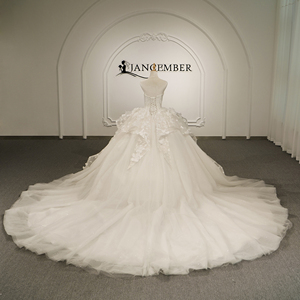 Gt26073 Modern Pearl Beaded Strapless Sweetheart Neckline Floor-Length Ball Gown <b>Wedding</b> Dress 3D Floral Lace Applique Chapel - Product Image 5