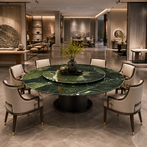 Customized Dining <b>Table</b> Round <b>Top</b> Modern Villa 10 Seater Metal Legs <b>Stone</b> Furniture Luxury Vitoria Regia Quartzite - Product Image 1