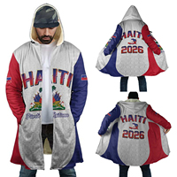 Veste d'entraînement de football Haïti 2026 POD, impression personnalisée de la carte de Haïti, veste d'hiver de sport mi-longue à fermeture éclair, doublée en polaire, à capuche