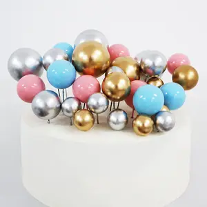 Рождественская вечеринка, золотые шарики, украшения для торта, топперы, серебряные, розовые, голубые шарики из искусственной пены для украшения торта