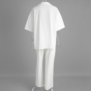 Conjunto de algodón 100% para mujer, venta al por mayor, pantalones casuales holgados de manga corta de alta calidad, conjunto de dos piezas para mujer, primavera - Product Image 6