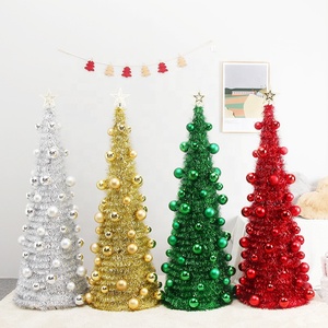 Hot Sale Artificial Folding PET Tinsel Christmas <b>Tree</b> with <b>Plastic</b> Ball 150cm <b>Tree</b> for Christmas Decoration - Product Image 1