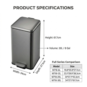 <span class=keywords><strong>Cubo</strong></span> de <span class=keywords><strong>Basura</strong></span> <span class=keywords><strong>Retro</strong></span> de Acero Inoxidable de Gran Capacidad (<span class=keywords><strong>30L</strong></span>) - <span class=keywords><strong>Cubo</strong></span> de <span class=keywords><strong>Basura</strong></span> Cuadrado para Cocina con Pedal, Cierre Suave y Tapa Abatible - Product Image 6