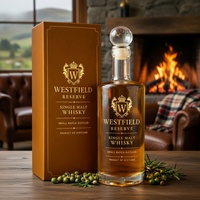 Bouteille de whisky en verre super-flint de 750 ml avec bouchon, design de logo personnalisé de luxe, boîte d'emballage, spiritueux, liqueur, vente en gros, OEM