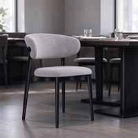 Chaise de salle à manger contemporaine en coton et lin gris clair, chaise d'appoint avec structure en bois noir pour café, salon et salle à manger