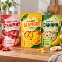 Sachet Doypack Personnalisé Imprimé pour Fruits Lyophilisés, Qualité Alimentaire, Refermable avec Fermeture Éclair et Fenêtre Transparente pour Snacks