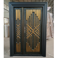 TECHTOP Best-seller Entrée principale décorative à double porte en bois avec design en bois d'eucalyptus pour double porte principale en bois