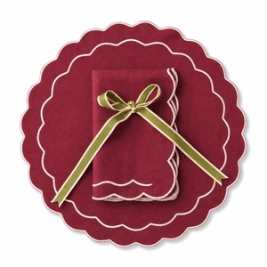 Napperons festonnés en gros, serviettes en pur lin français avec broderie pour hôtels, festivals, Noël, LOGO personnalisé - Product Image 2
