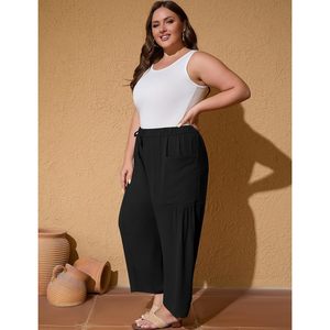 Pantalones Palazzo de Pierna Ancha para Mujer Talla Grande FOXA, Cintura Alta con Bolsillos, Pantalones Holgados Casuales de Verano - Product Image 3