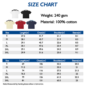 T-shirt lourd 240gsm 100% coton American High-Street Vintage Colorblock surdimensionné Crewneck - Product Image 3