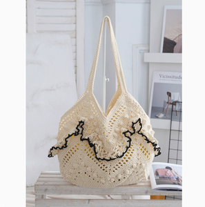 Sac à bandoulière PEIQUAN en coton tissé à la main, style niche d'été, avec fermeture ouverte, sac fourre-tout ajouré tricoté, décontracté, pour la plage, les vacances, usage quotidien pour <span class=keywords><strong>femme</strong></span> - Product Image 4