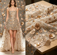 Tissu en dentelle Chantilly brodé de perles multicolores de haute qualité avec sequins et lentejuelas, maille légère tissée pour vêtements de mariage et de filles
