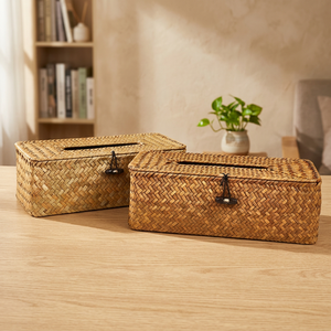 Nouvel article Unique en osier bambou boîte à mouchoirs couverture lin avec couvercles rotin porte-serviettes accessoires de Table pour la cuisine du Viet Nam - Product Image 1