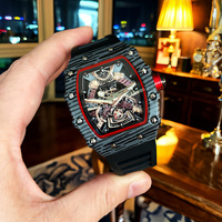 Reloj de Pulsera de Cuarzo para Hombre, Diseño de Barril, Moderno y de Lujo, Esqueleto Transparente, Correa de Silicona, Diseño Único, Luminoso e Impermeable